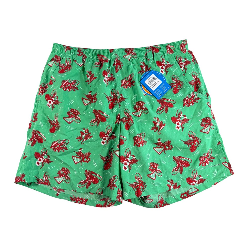 Columbia PFG Mens Swim Trunks Water Shorts XL Green Christmas Lobster FM1107